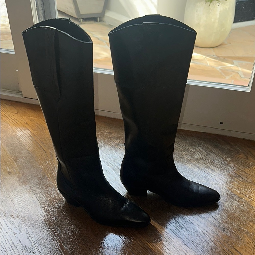 Zara Tall Black Leather Women's Boots
